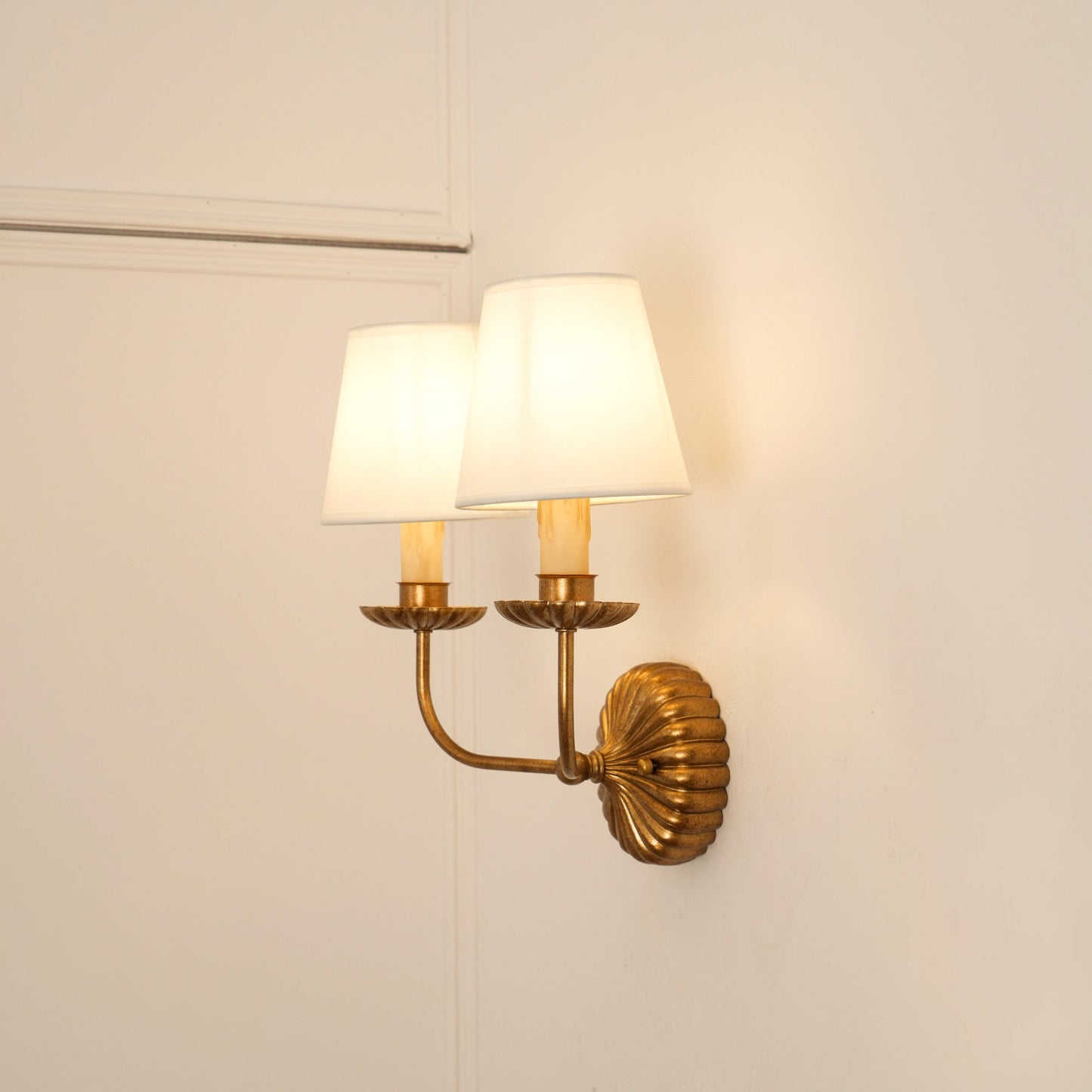 Antique Gold Wall Sconce Lighting with Modern Shades – Elegant Double Wall Lamp for Home Decor 2
