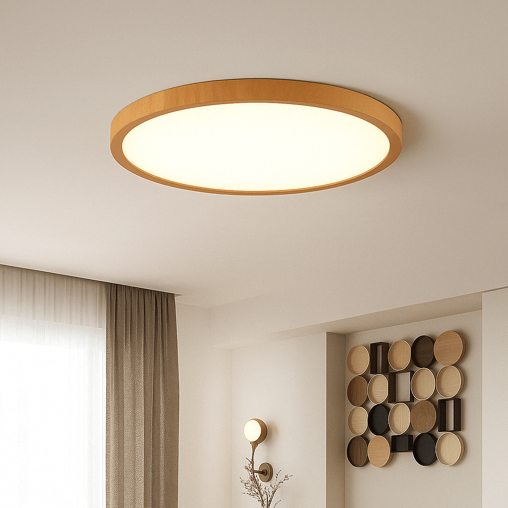 Modern LED Ceiling Light | Flush Mount Ceiling Fixture | Dimmable Circular Light | Energy-Efficient Ceiling Lamp | Stylish Wood Grain Design 0