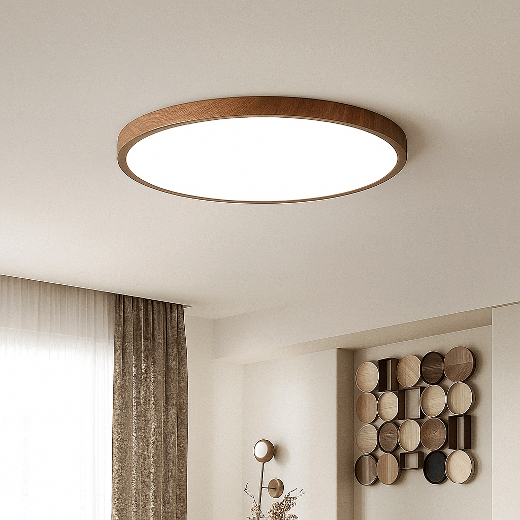 Modern LED Ceiling Light | Flush Mount Ceiling Fixture | Dimmable Circular Light | Energy-Efficient Ceiling Lamp | Stylish Wood Grain Design 1