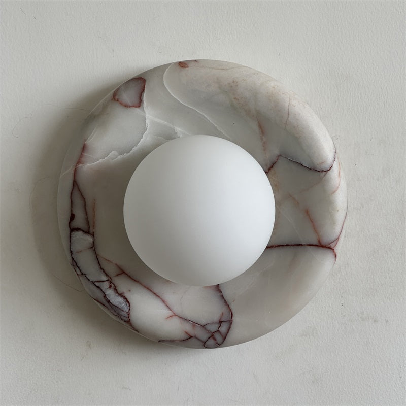 Modern Red Marble Wall Sconce with Glass Ball – Elegant Wall Lamp for Living Room and Bedroom Lighting 0