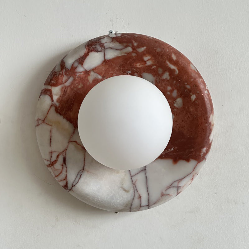 Modern Red Marble Wall Sconce with Glass Ball – Elegant Wall Lamp for Living Room and Bedroom Lighting 14