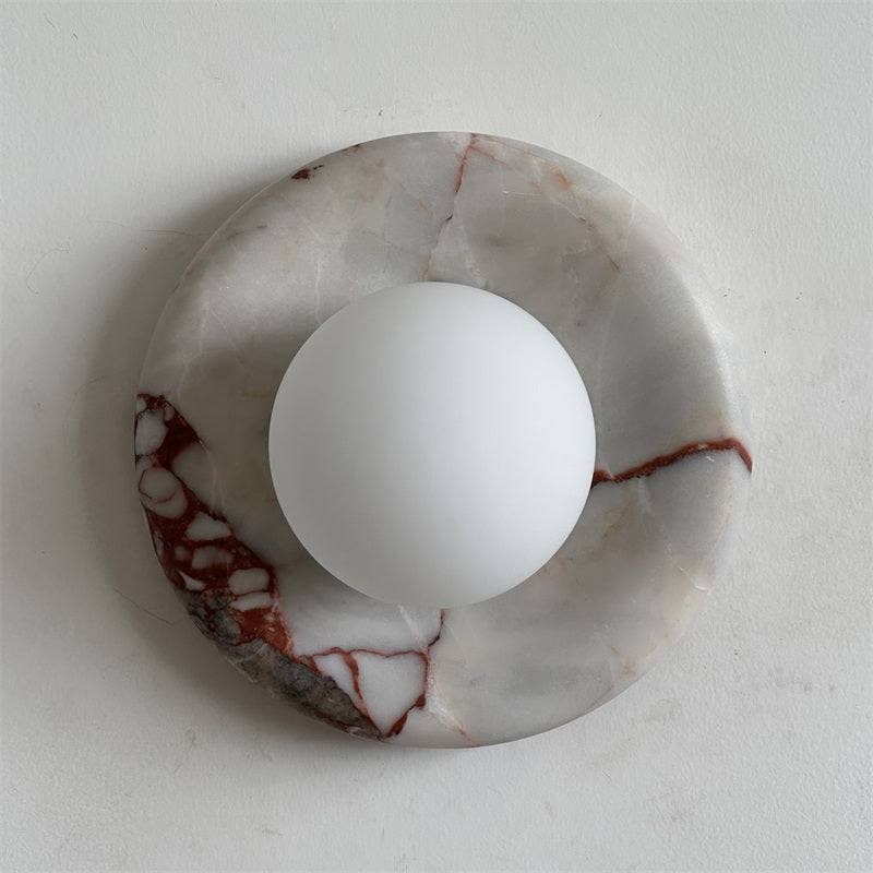 Modern Red Marble Wall Sconce with Glass Ball – Elegant Wall Lamp for Living Room and Bedroom Lighting 17