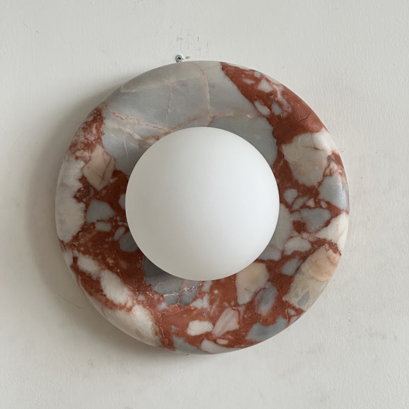 Modern Red Marble Wall Sconce with Glass Ball – Elegant Wall Lamp for Living Room and Bedroom Lighting 49