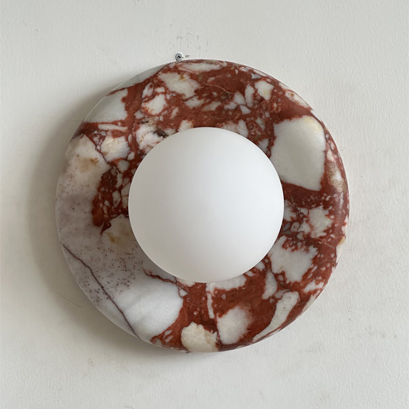 Modern Red Marble Wall Sconce with Glass Ball – Elegant Wall Lamp for Living Room and Bedroom Lighting 50