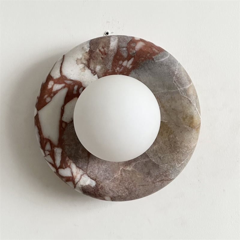 Modern Red Marble Wall Sconce with Glass Ball – Elegant Wall Lamp for Living Room and Bedroom Lighting 7