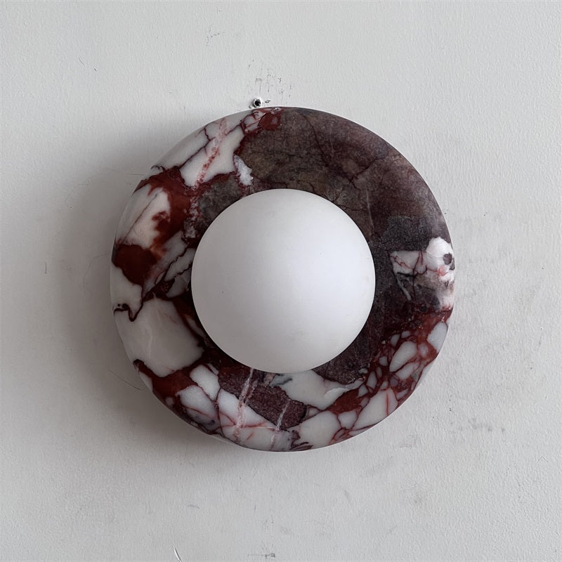 Modern Red Marble Wall Sconce with Glass Ball – Elegant Wall Lamp for Living Room and Bedroom Lighting 8
