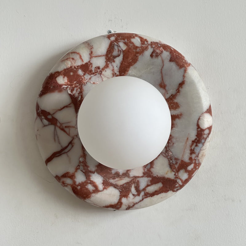 Modern Red Marble Wall Sconce with Glass Ball – Elegant Wall Lamp for Living Room and Bedroom Lighting 9