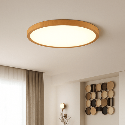 Modern LED Ceiling Light | Flush Mount Ceiling Fixture | Dimmable Circular Light | Energy-Efficient Ceiling Lamp | Stylish Wood Grain Design 0