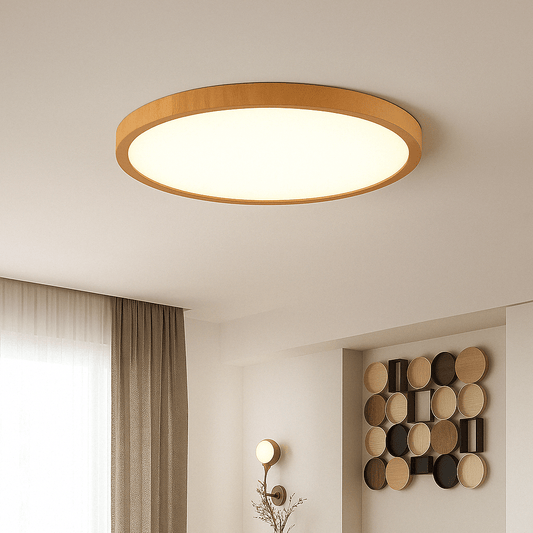 Modern LED Ceiling Light | Flush Mount Ceiling Fixture | Dimmable Circular Light | Energy-Efficient Ceiling Lamp | Stylish Wood Grain Design 0