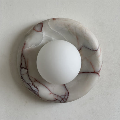 Modern Red Marble Wall Sconce with Glass Ball – Elegant Wall Lamp for Living Room and Bedroom Lighting 0