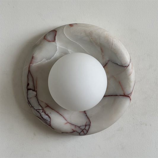 Modern Red Marble Wall Sconce with Glass Ball – Elegant Wall Lamp for Living Room and Bedroom Lighting 0